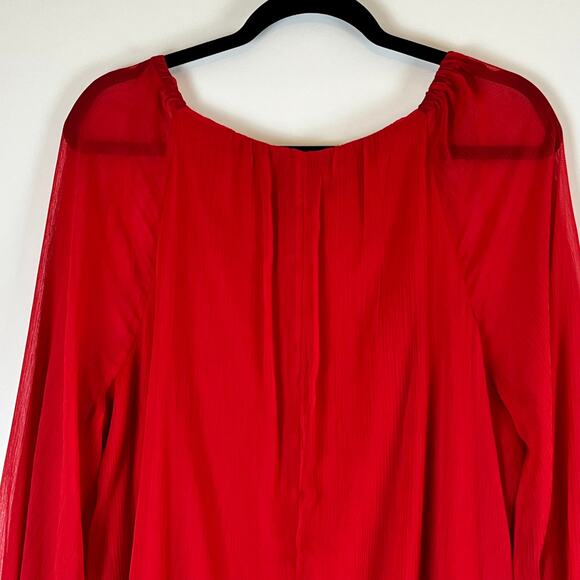 JM Collection Women's Solid Tiered Chiffon Blouse Top, Red, Size Large - Picture 11 of 15